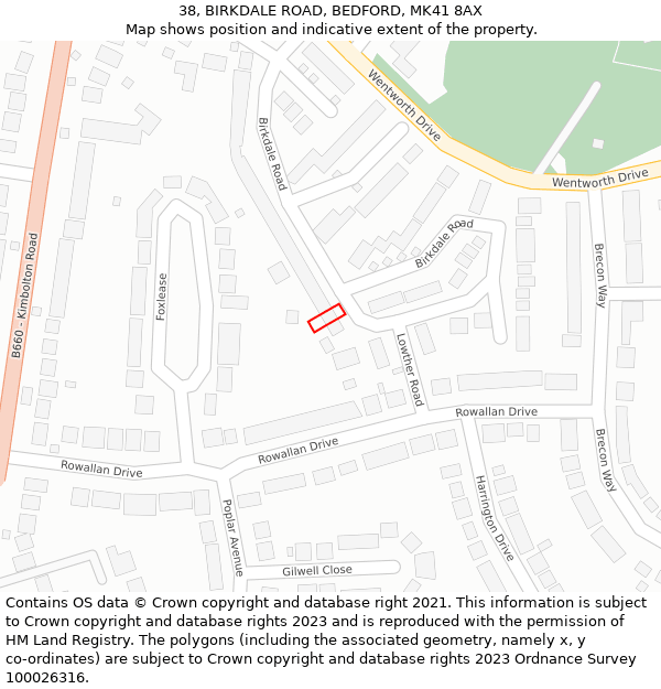 38, BIRKDALE ROAD, BEDFORD, MK41 8AX: Location map and indicative extent of plot