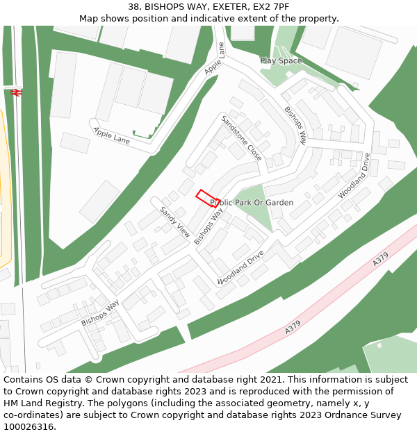 38, BISHOPS WAY, EXETER, EX2 7PF: Location map and indicative extent of plot