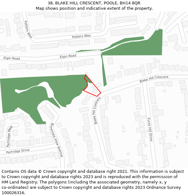 38, BLAKE HILL CRESCENT, POOLE, BH14 8QR: Location map and indicative extent of plot