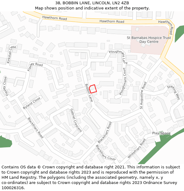 38, BOBBIN LANE, LINCOLN, LN2 4ZB: Location map and indicative extent of plot