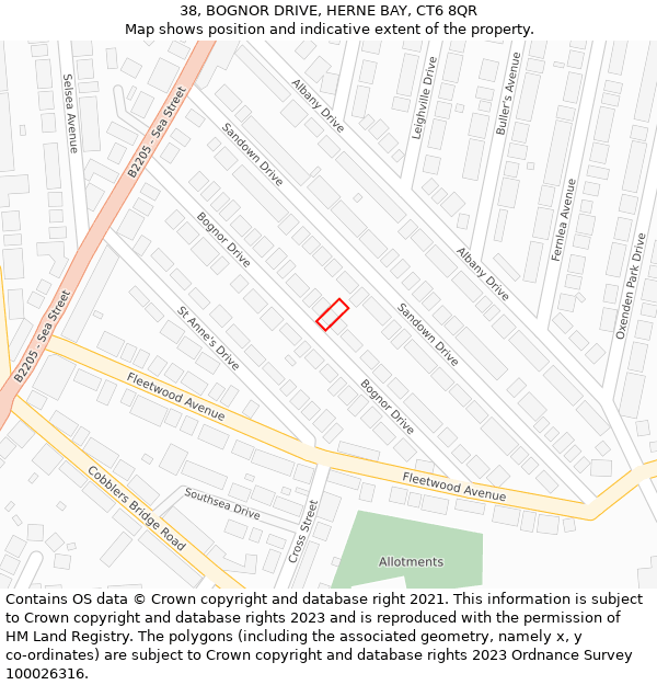38, BOGNOR DRIVE, HERNE BAY, CT6 8QR: Location map and indicative extent of plot