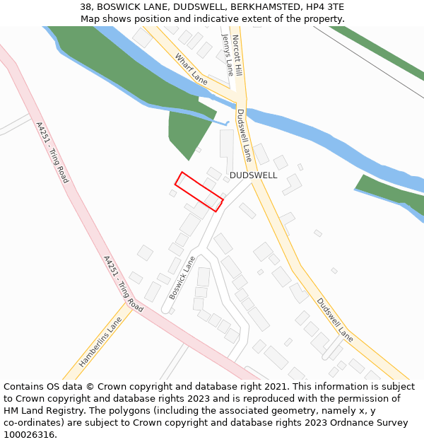 38, BOSWICK LANE, DUDSWELL, BERKHAMSTED, HP4 3TE: Location map and indicative extent of plot