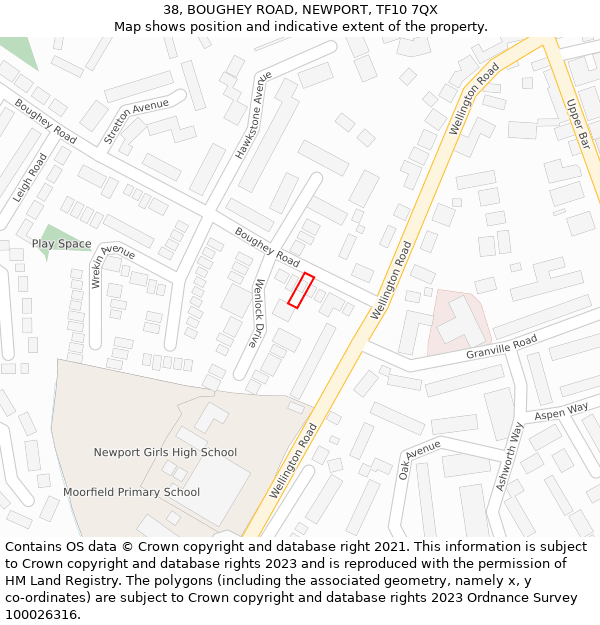 38, BOUGHEY ROAD, NEWPORT, TF10 7QX: Location map and indicative extent of plot