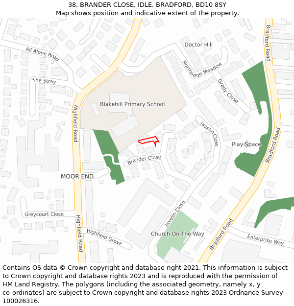 38, BRANDER CLOSE, IDLE, BRADFORD, BD10 8SY: Location map and indicative extent of plot