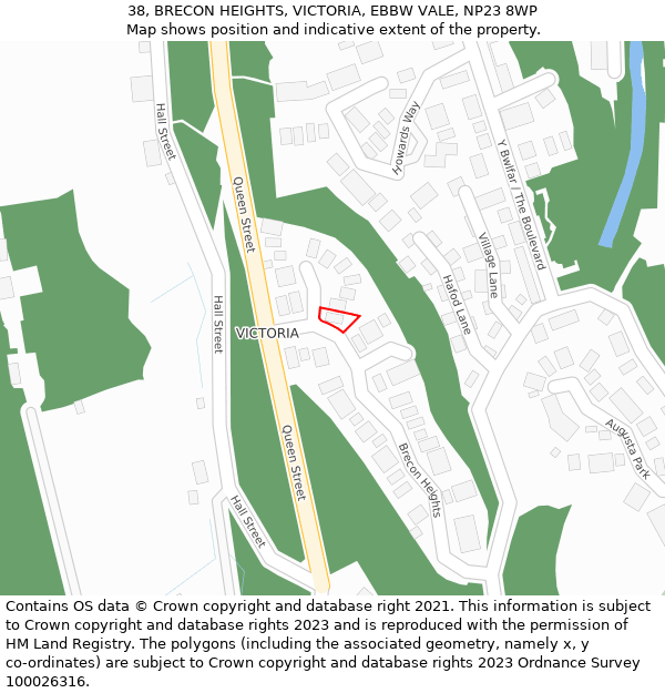 38, BRECON HEIGHTS, VICTORIA, EBBW VALE, NP23 8WP: Location map and indicative extent of plot