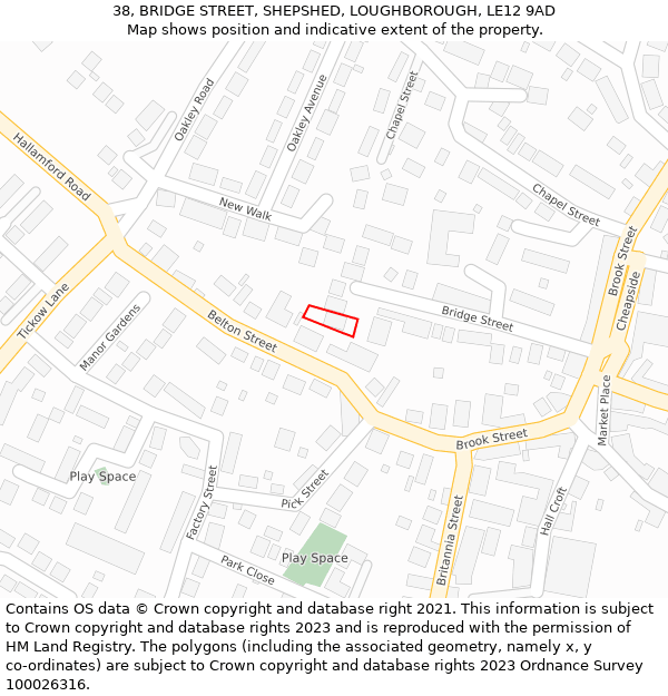 38, BRIDGE STREET, SHEPSHED, LOUGHBOROUGH, LE12 9AD: Location map and indicative extent of plot