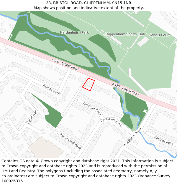 38, BRISTOL ROAD, CHIPPENHAM, SN15 1NR: Location map and indicative extent of plot