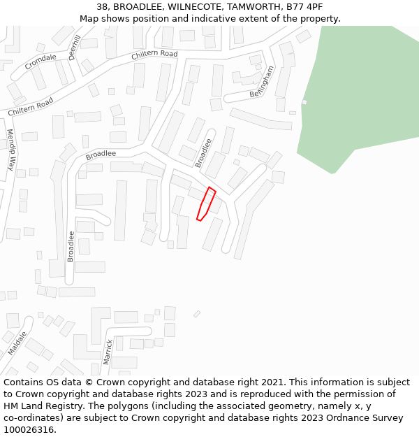 38, BROADLEE, WILNECOTE, TAMWORTH, B77 4PF: Location map and indicative extent of plot
