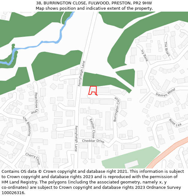 38, BURRINGTON CLOSE, FULWOOD, PRESTON, PR2 9HW: Location map and indicative extent of plot