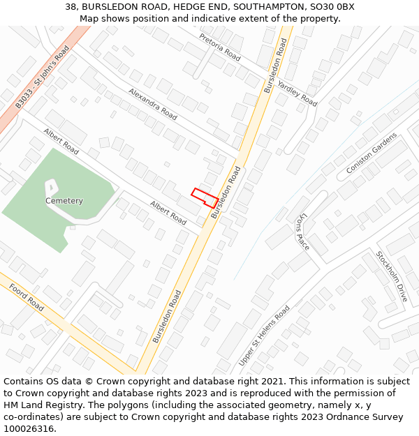 38, BURSLEDON ROAD, HEDGE END, SOUTHAMPTON, SO30 0BX: Location map and indicative extent of plot