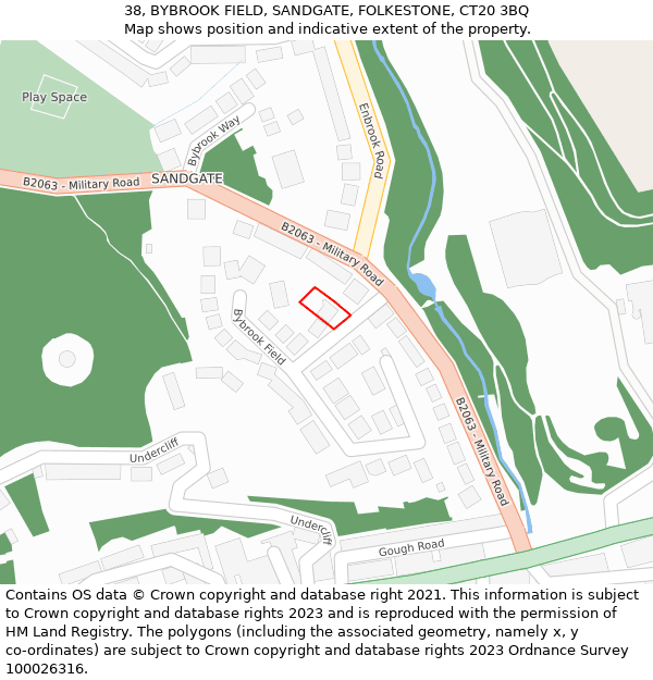 38, BYBROOK FIELD, SANDGATE, FOLKESTONE, CT20 3BQ: Location map and indicative extent of plot