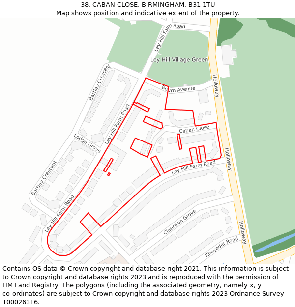 38, CABAN CLOSE, BIRMINGHAM, B31 1TU: Location map and indicative extent of plot