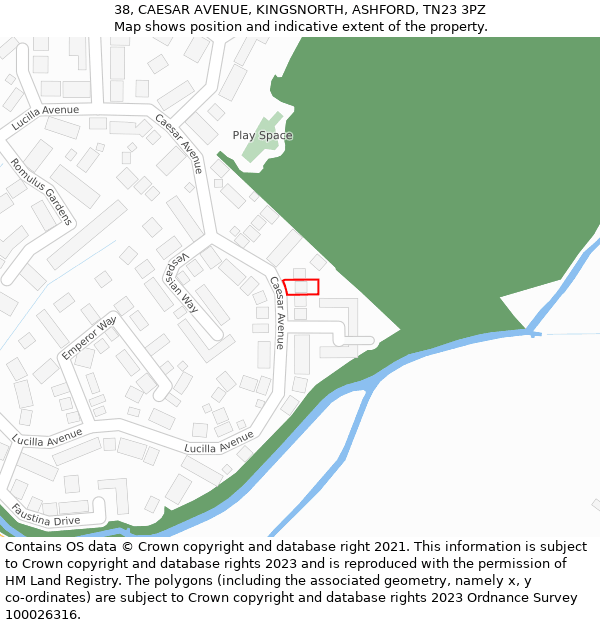 38, CAESAR AVENUE, KINGSNORTH, ASHFORD, TN23 3PZ: Location map and indicative extent of plot