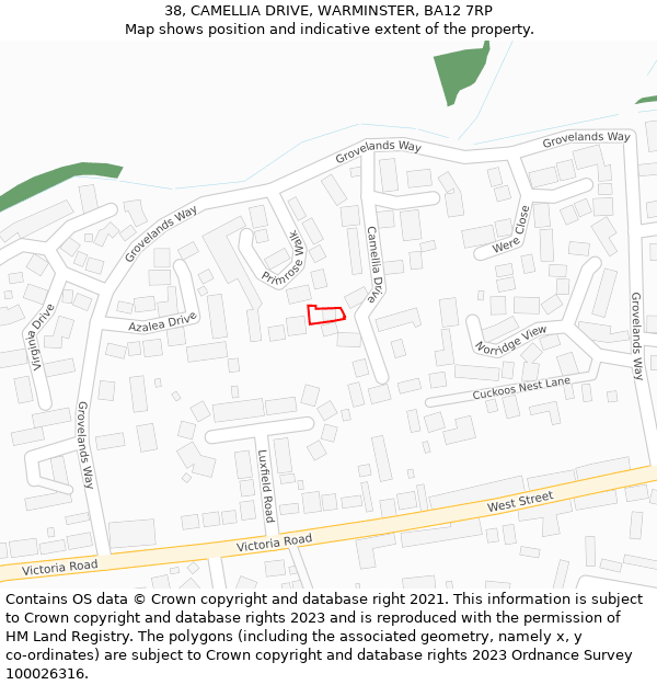 38, CAMELLIA DRIVE, WARMINSTER, BA12 7RP: Location map and indicative extent of plot