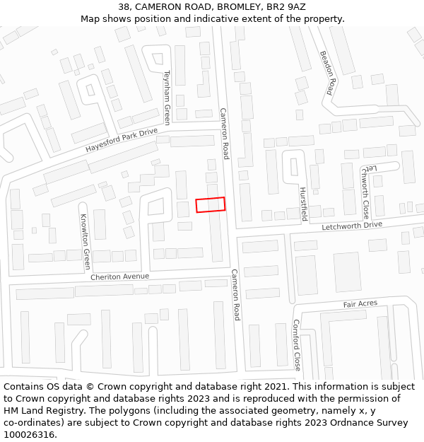 38, CAMERON ROAD, BROMLEY, BR2 9AZ: Location map and indicative extent of plot