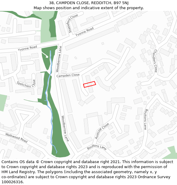 38, CAMPDEN CLOSE, REDDITCH, B97 5NJ: Location map and indicative extent of plot