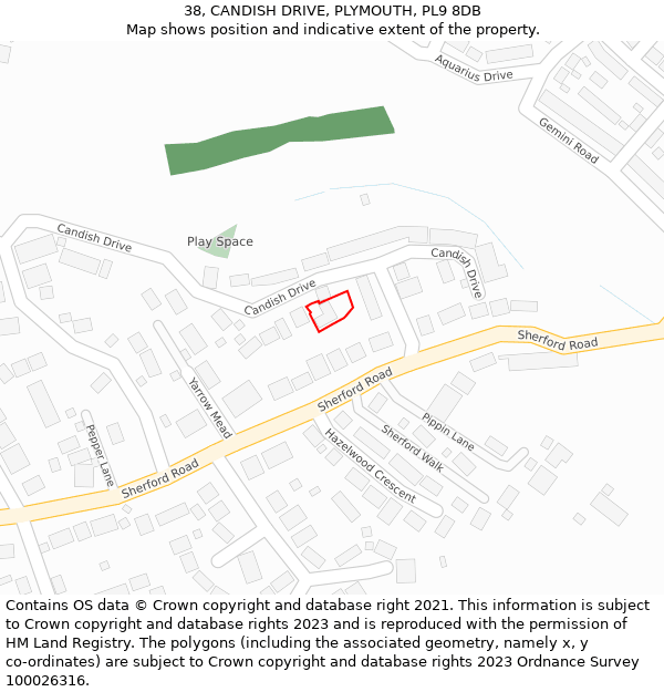 38, CANDISH DRIVE, PLYMOUTH, PL9 8DB: Location map and indicative extent of plot