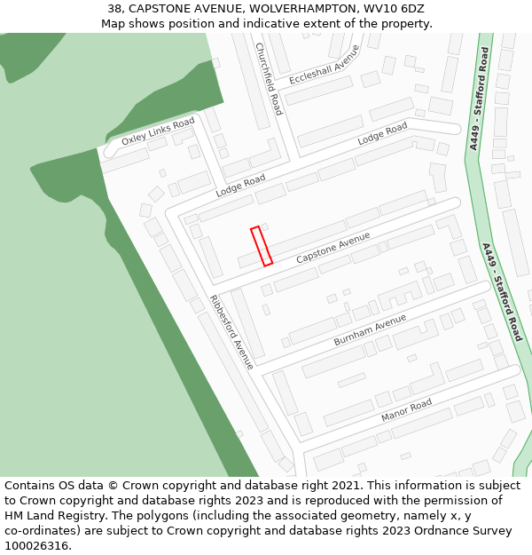 38, CAPSTONE AVENUE, WOLVERHAMPTON, WV10 6DZ: Location map and indicative extent of plot