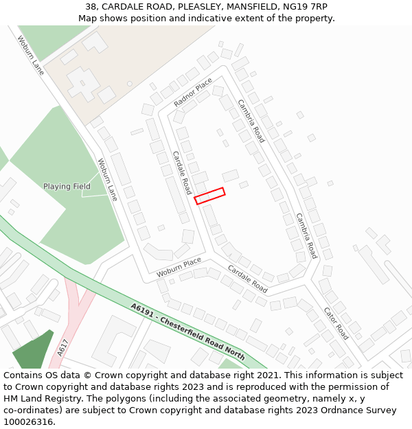 38, CARDALE ROAD, PLEASLEY, MANSFIELD, NG19 7RP: Location map and indicative extent of plot