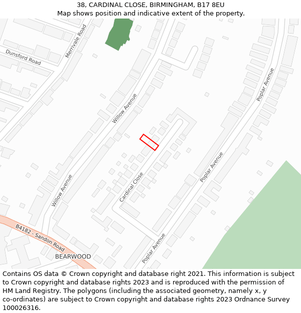 38, CARDINAL CLOSE, BIRMINGHAM, B17 8EU: Location map and indicative extent of plot