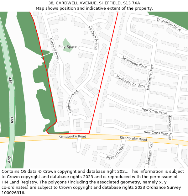38, CARDWELL AVENUE, SHEFFIELD, S13 7XA: Location map and indicative extent of plot