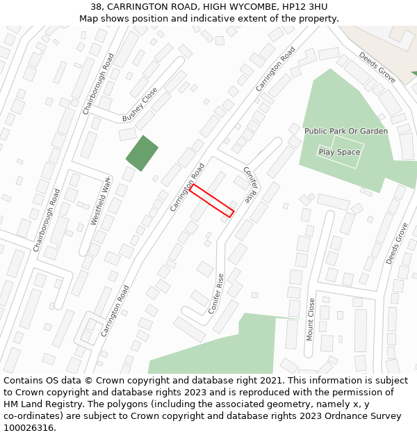 38, CARRINGTON ROAD, HIGH WYCOMBE, HP12 3HU: Location map and indicative extent of plot