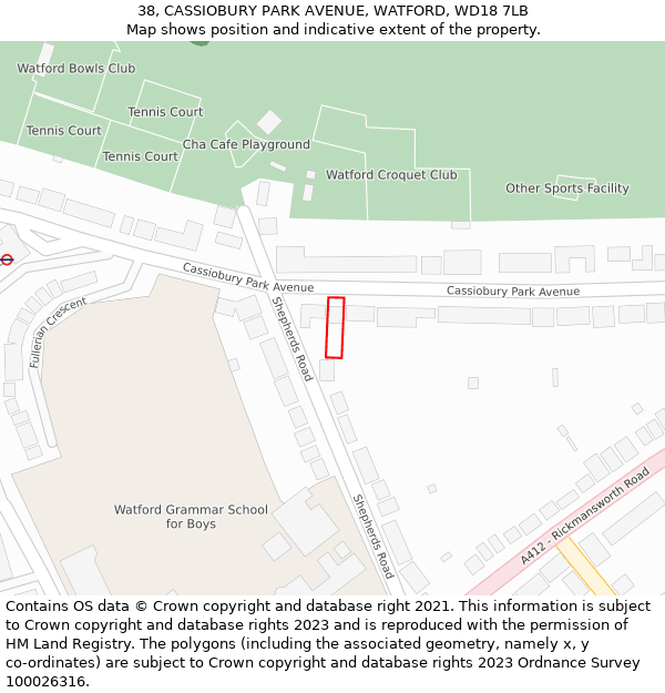 38, CASSIOBURY PARK AVENUE, WATFORD, WD18 7LB: Location map and indicative extent of plot