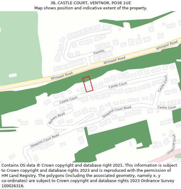 38, CASTLE COURT, VENTNOR, PO38 1UE: Location map and indicative extent of plot