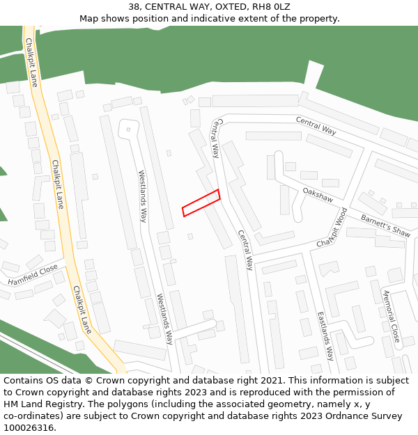 38, CENTRAL WAY, OXTED, RH8 0LZ: Location map and indicative extent of plot