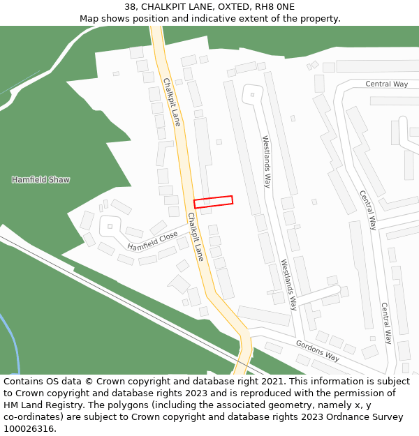 38, CHALKPIT LANE, OXTED, RH8 0NE: Location map and indicative extent of plot