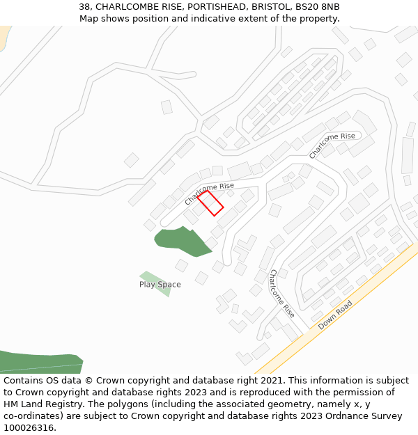 38, CHARLCOMBE RISE, PORTISHEAD, BRISTOL, BS20 8NB: Location map and indicative extent of plot