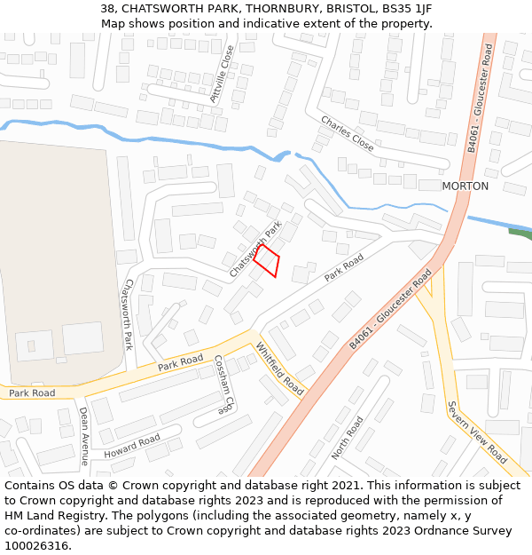 38, CHATSWORTH PARK, THORNBURY, BRISTOL, BS35 1JF: Location map and indicative extent of plot