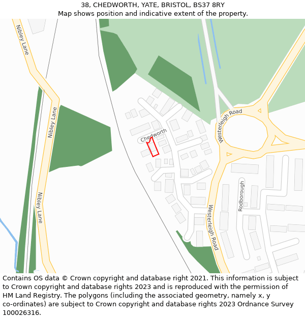 38, CHEDWORTH, YATE, BRISTOL, BS37 8RY: Location map and indicative extent of plot