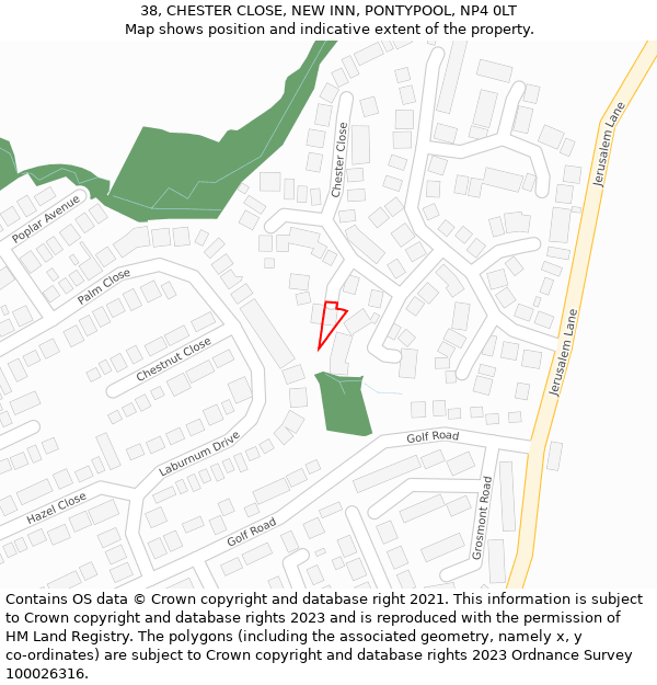 38, CHESTER CLOSE, NEW INN, PONTYPOOL, NP4 0LT: Location map and indicative extent of plot