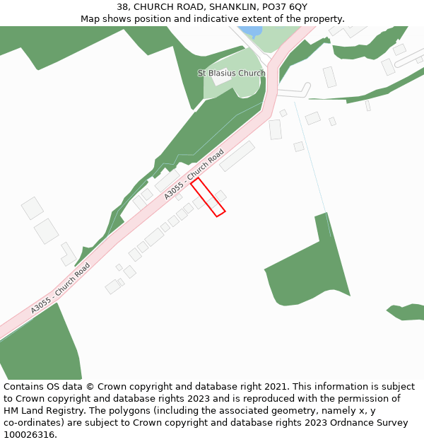 38, CHURCH ROAD, SHANKLIN, PO37 6QY: Location map and indicative extent of plot