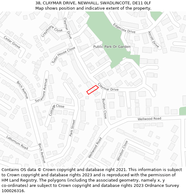 38, CLAYMAR DRIVE, NEWHALL, SWADLINCOTE, DE11 0LF: Location map and indicative extent of plot