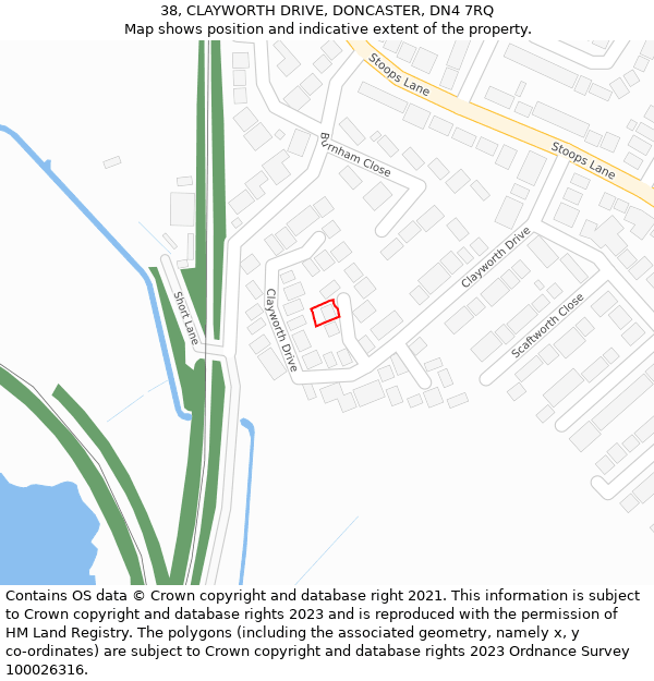 38, CLAYWORTH DRIVE, DONCASTER, DN4 7RQ: Location map and indicative extent of plot