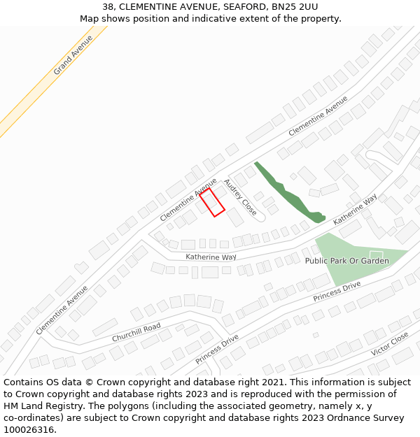 38, CLEMENTINE AVENUE, SEAFORD, BN25 2UU: Location map and indicative extent of plot