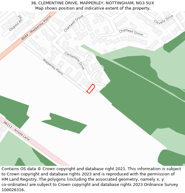 38, CLEMENTINE DRIVE, MAPPERLEY, NOTTINGHAM, NG3 5UX: Location map and indicative extent of plot