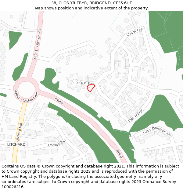 38, CLOS YR ERYR, BRIDGEND, CF35 6HE: Location map and indicative extent of plot