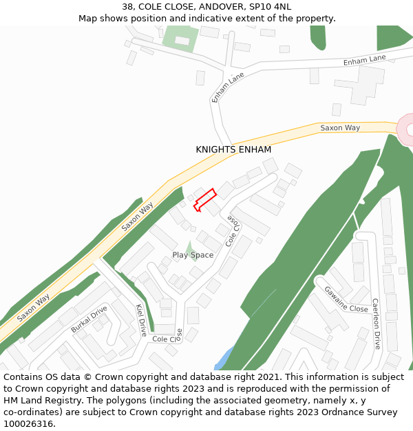 38, COLE CLOSE, ANDOVER, SP10 4NL: Location map and indicative extent of plot