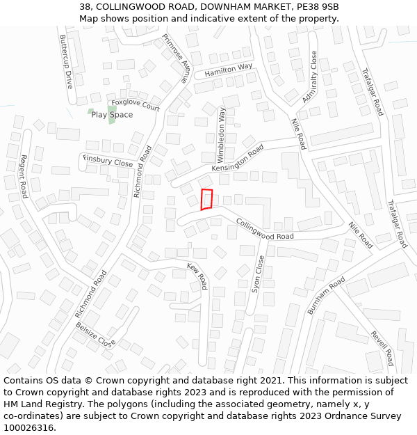 38, COLLINGWOOD ROAD, DOWNHAM MARKET, PE38 9SB: Location map and indicative extent of plot