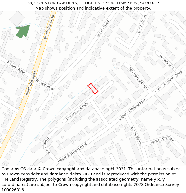 38, CONISTON GARDENS, HEDGE END, SOUTHAMPTON, SO30 0LP: Location map and indicative extent of plot