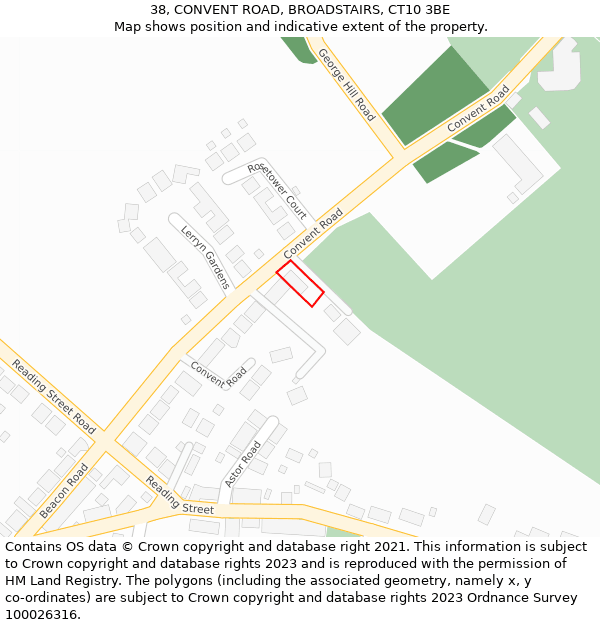 38, CONVENT ROAD, BROADSTAIRS, CT10 3BE: Location map and indicative extent of plot