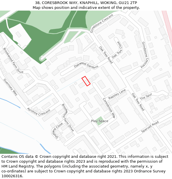 38, CORESBROOK WAY, KNAPHILL, WOKING, GU21 2TP: Location map and indicative extent of plot