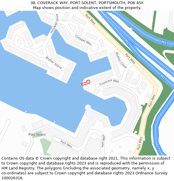 38, COVERACK WAY, PORT SOLENT, PORTSMOUTH, PO6 4SX: Location map and indicative extent of plot