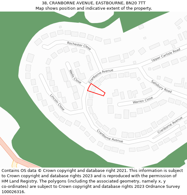 38, CRANBORNE AVENUE, EASTBOURNE, BN20 7TT: Location map and indicative extent of plot