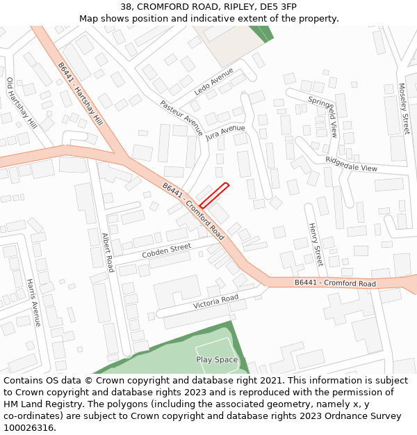 38, CROMFORD ROAD, RIPLEY, DE5 3FP: Location map and indicative extent of plot