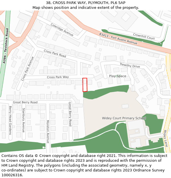 38, CROSS PARK WAY, PLYMOUTH, PL6 5AP: Location map and indicative extent of plot