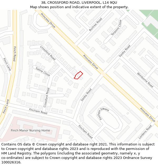 38, CROSSFORD ROAD, LIVERPOOL, L14 9QU: Location map and indicative extent of plot